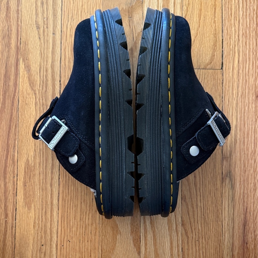 Dr. Martens 6 Zebzag Black Suede Sllingback Clog Mules faux shearling great cond - Picture 4 of 8